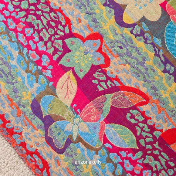 Woven Wool Scarf Butterfly Flowers Colorful Vibrant - Picture 4 of 12